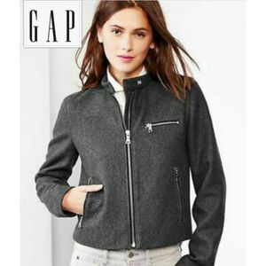 Gap Wool Charcoal Grey Zip Biker Moto Bomber Jacket size Med like NEW
Size Med